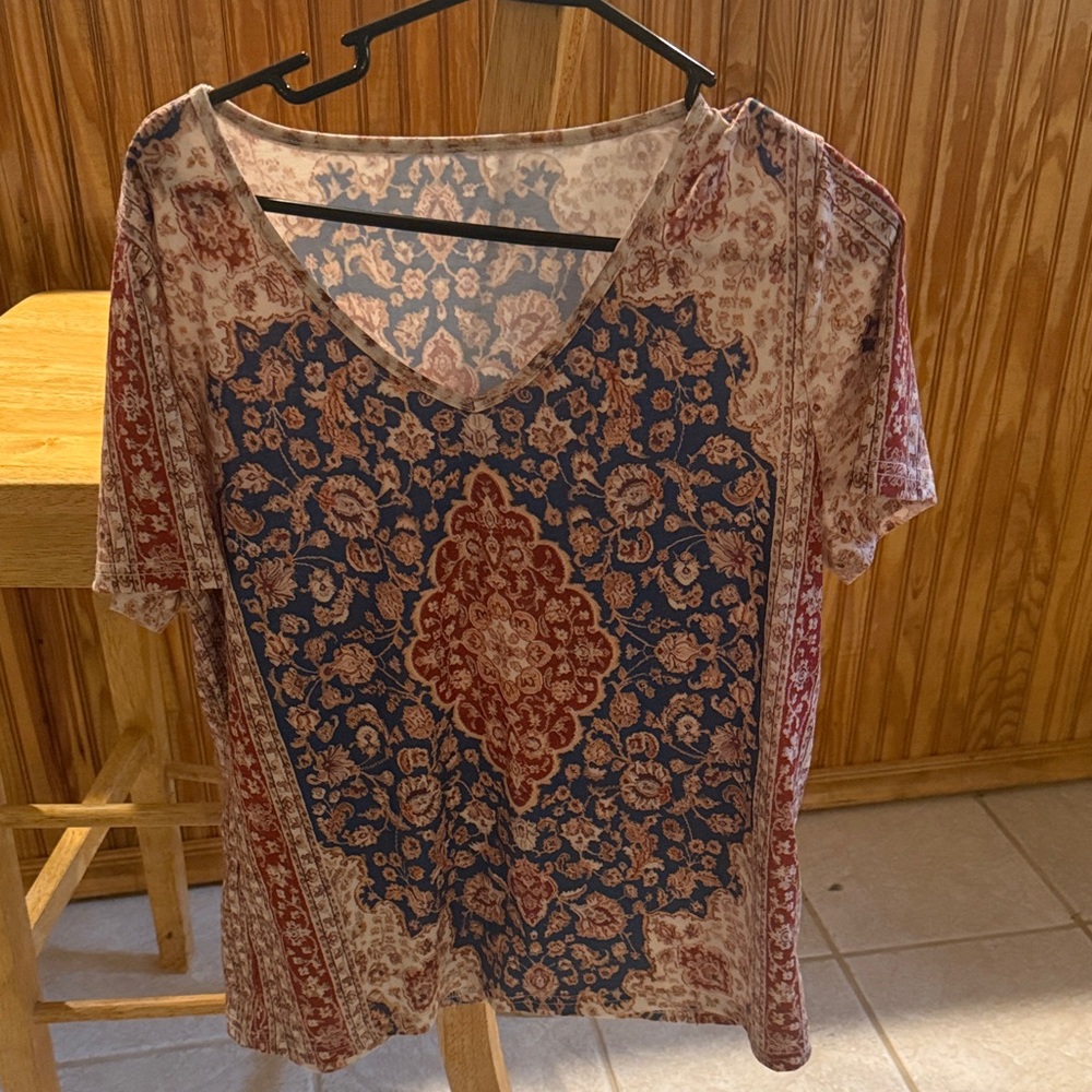 Boho V-Neck Printed Women’s Top in Navy and Rust